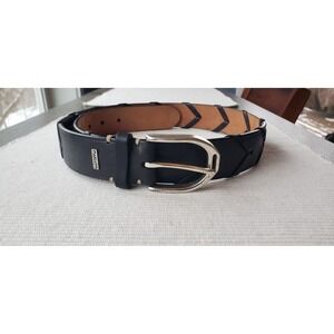 ARIAT Black Leather Woven Stitch Detail Western Belt Silver Buckle Size 32/80